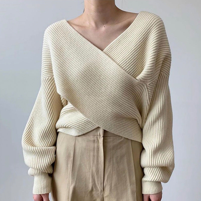 Lefèvre™ Pull en tricot croisé chic