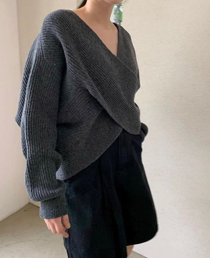 Lefèvre™ Pull en tricot croisé chic