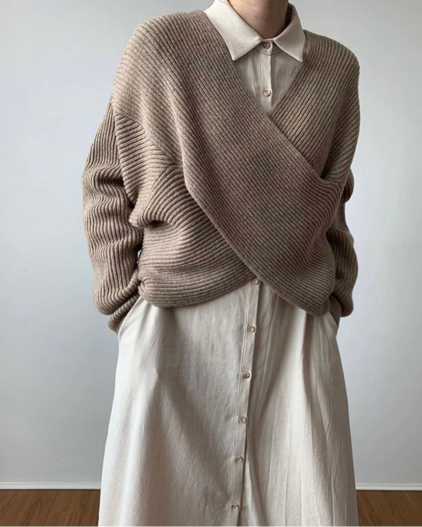 Lefèvre™ Pull en tricot croisé chic