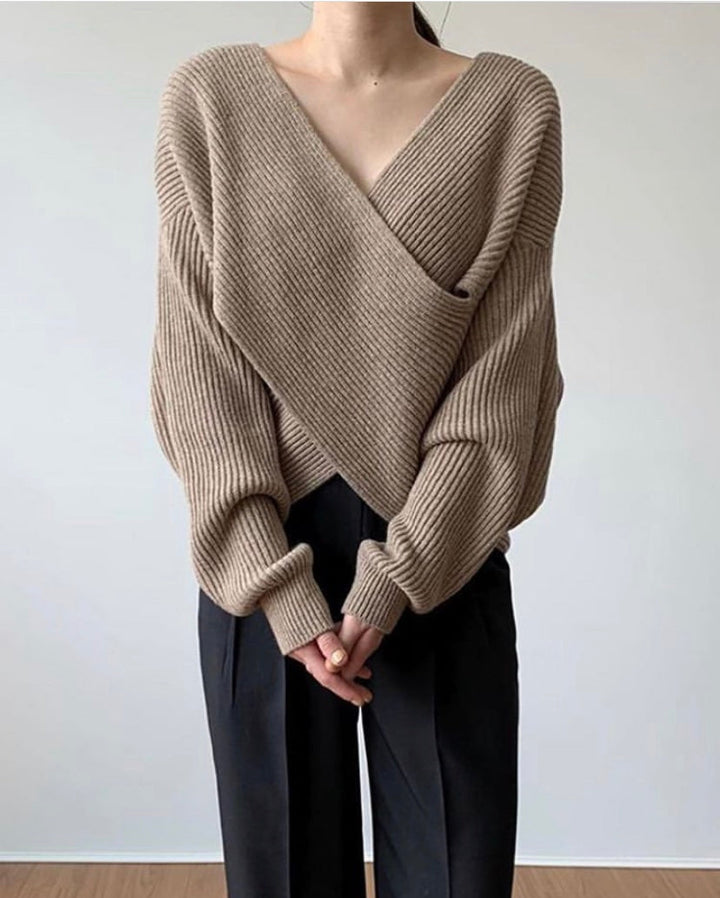 Lefèvre™ Pull en tricot croisé chic