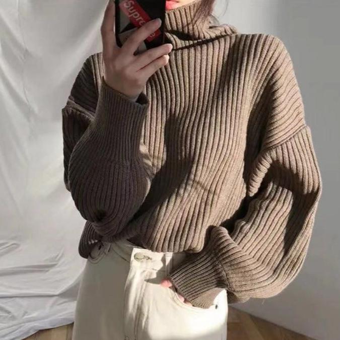 Lefèvre™ Luxe Pull à col roulé et à manches ballon